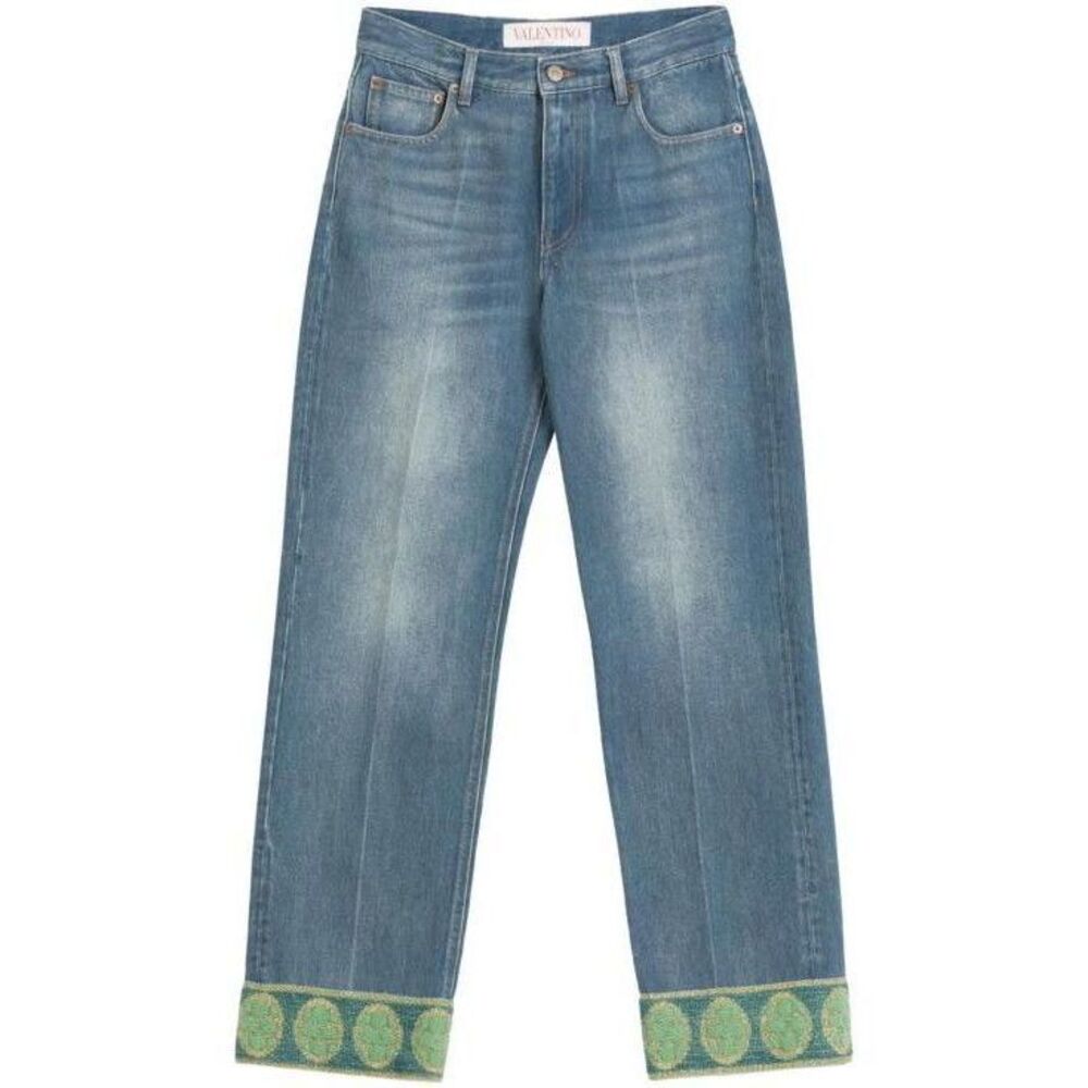 Jacquard Trimming Denim Pants